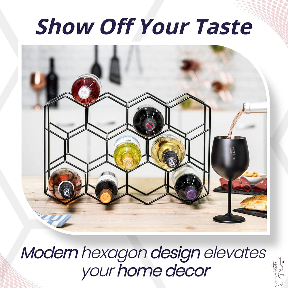 Gusto Nostro Countertop Wine Rack - 14 Bottle Freestanding Modern Black Metal...