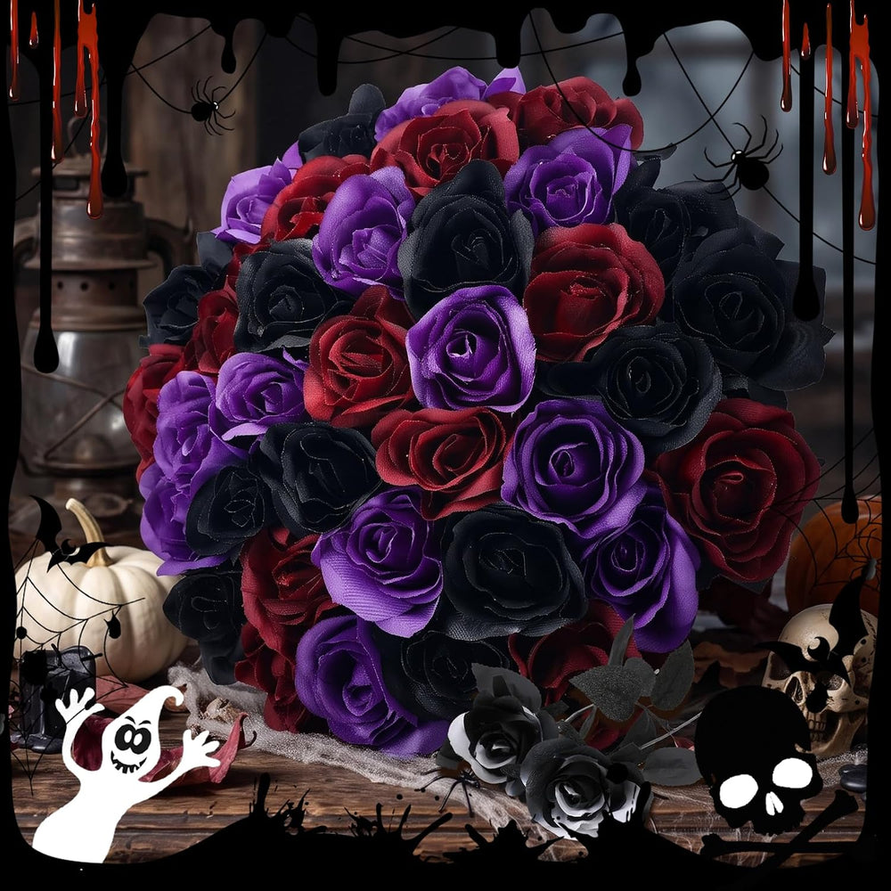 80 Pcs Artificial Roses Long Stem Silk Flower Black Red Purple