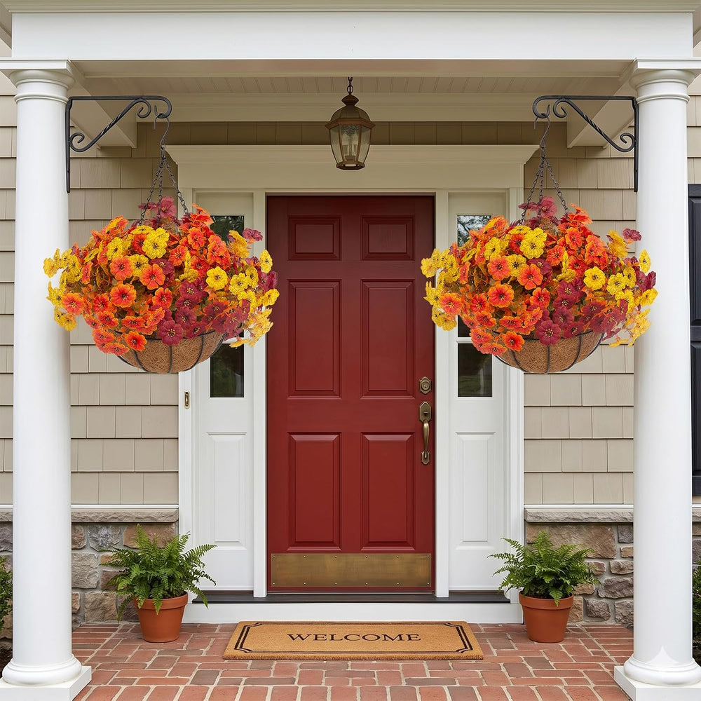 Hananona 2 Set Artificial Outdoor Fall Flowers with Hanging Basket, 2 Packs H...