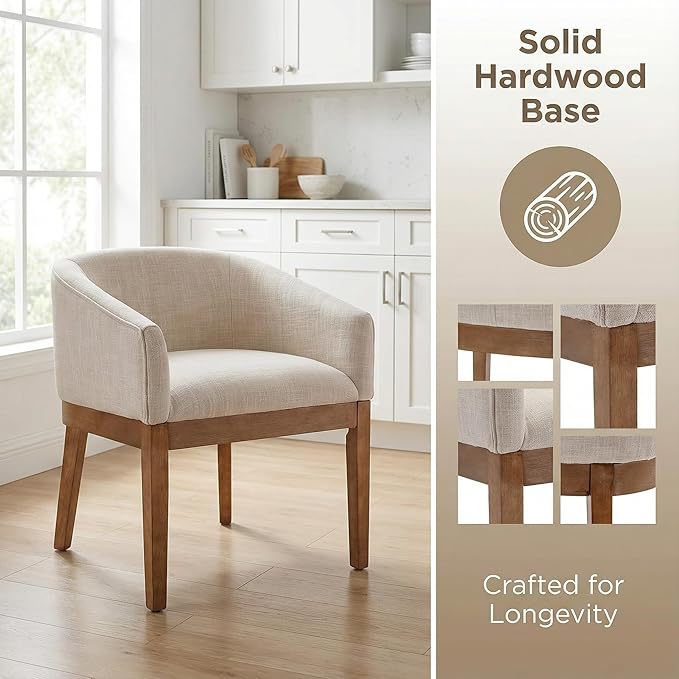 Mid Century Modern Upholstered Barrel Dining Chairs with Arms Set of 4, Farmh...