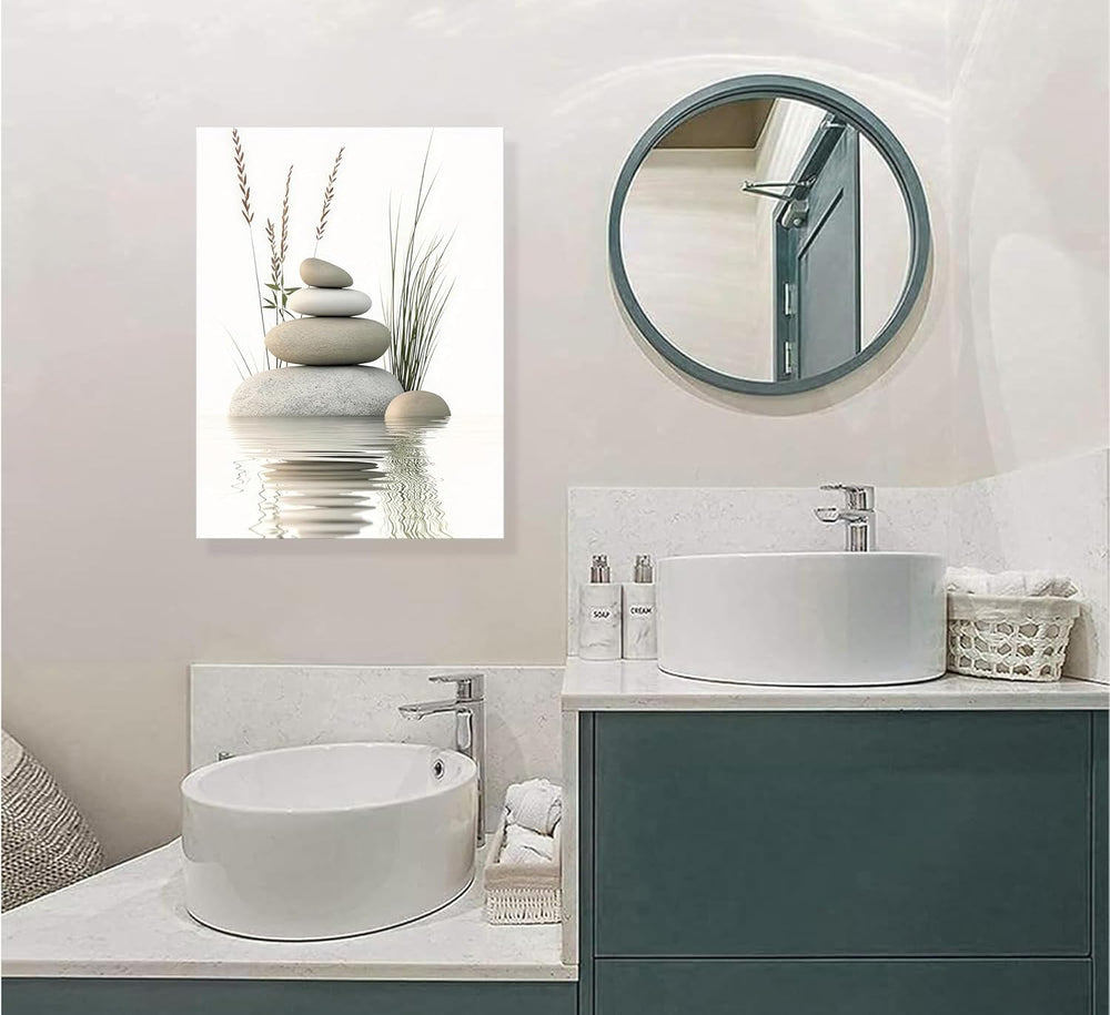 KBIERQN Zen Bathroom Canvas Wall Art-Framed 16x24in