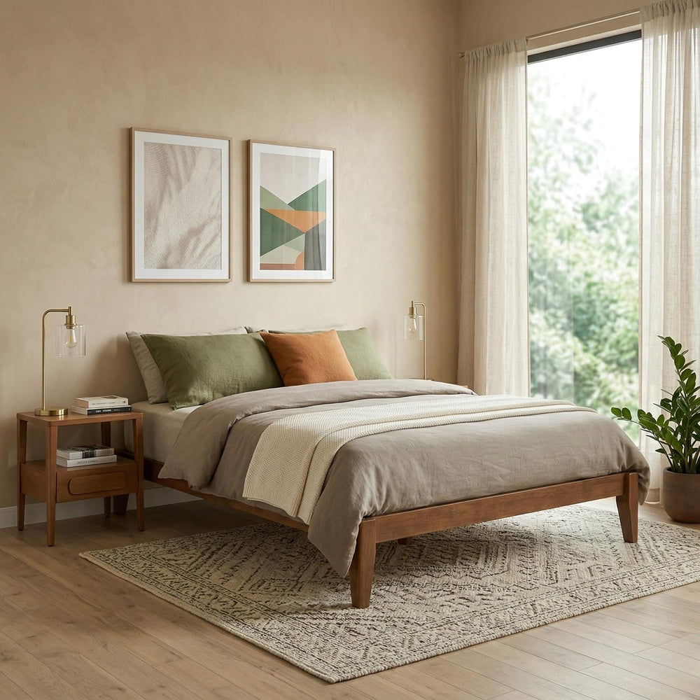 Thor Japanese Joinery Bed Frame Queen, Solid Wood (Walnut)