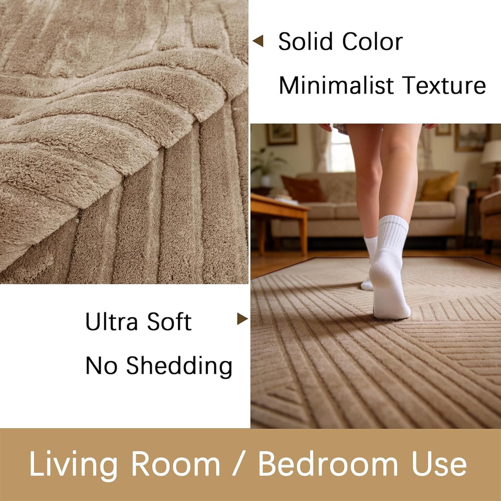 Brown 5x7 Geometric Rug for Living Room Bedroom, Washable