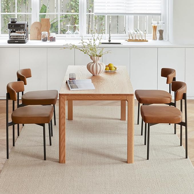 Brown Faux Leather Dining Chairs Set of 4, Armless Upholstered Kitchen Chair,...