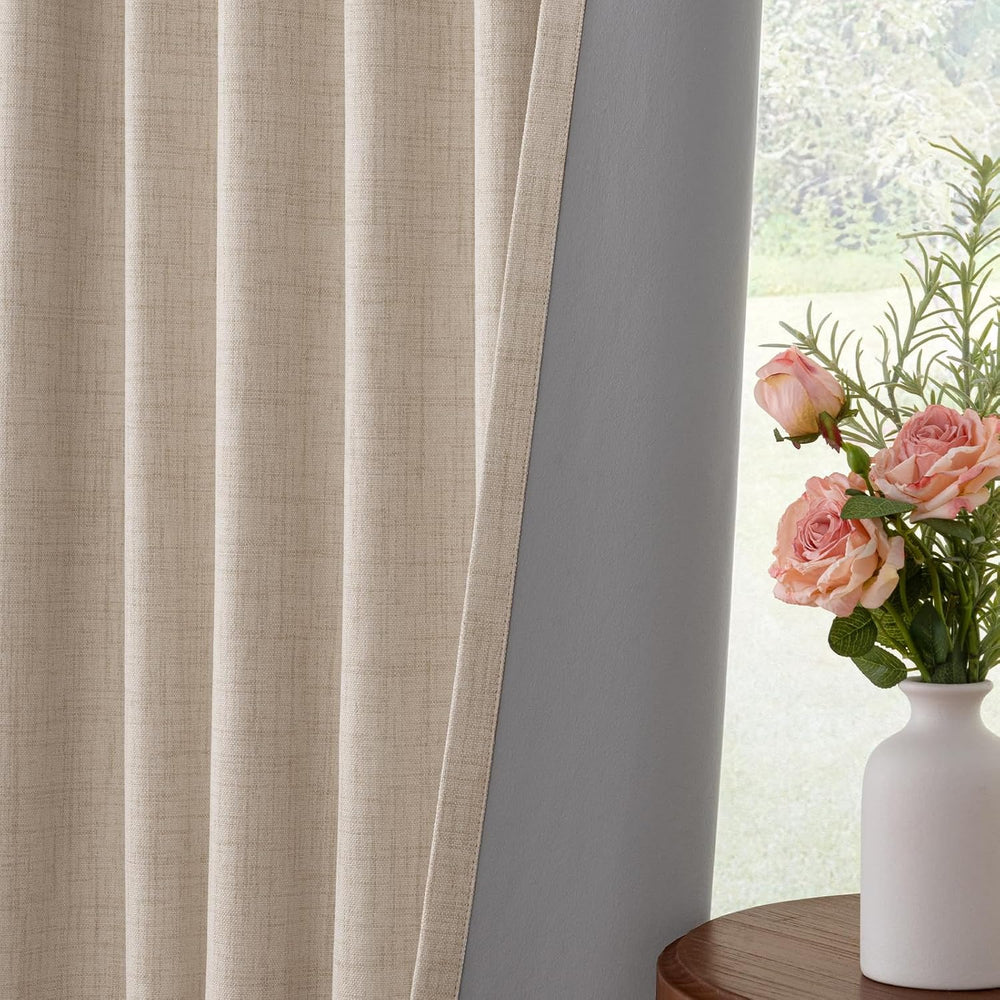 INOVADAY Linen Textured 100% Blackout Sliding Door Curtains 102x84 Oatmeal