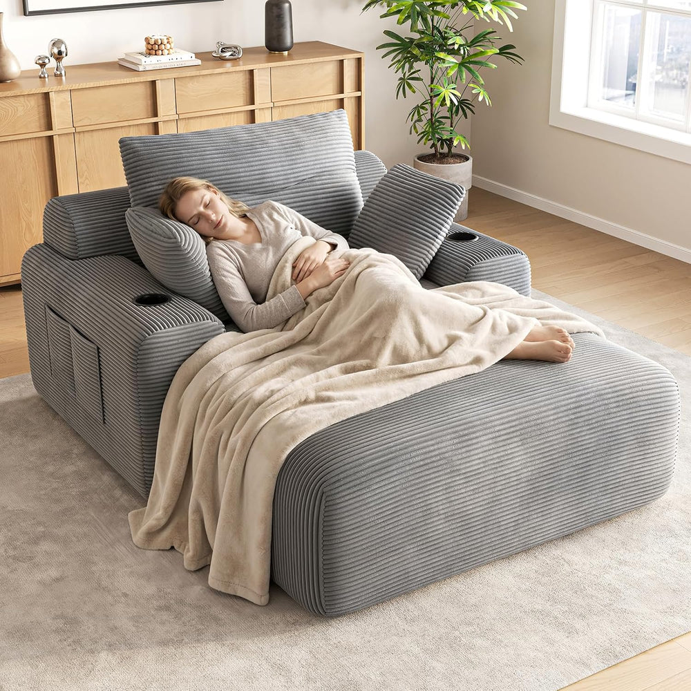 69” Boneless Chaise Lounge Chair Indoor, Oversized Chaise Lounge Reading Chai...