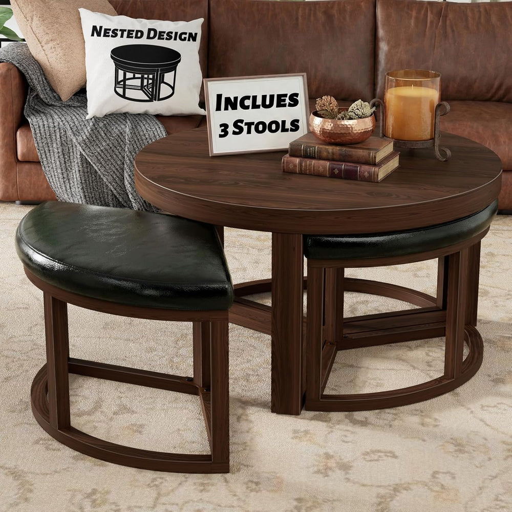 30 Inch Round Coffee Table with Stools - Small Modern Tables Set with 3 Chair...