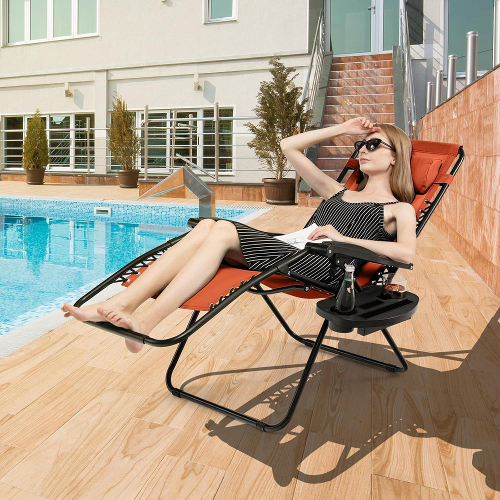 Giantex 2 PCS Zero Gravity Chair, Outdoor Chaise Lounge with Cup Holder, Pati...