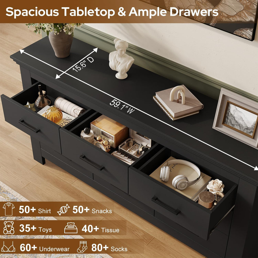 9 Drawer Dresser for Bedroom, Wood Dresser Chests of Drawers with Metal Handl...