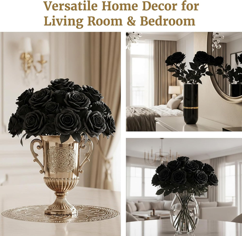 Auihiay 60PCS Black Roses, Fake Roses, Artificial Roses, Velvet Silk