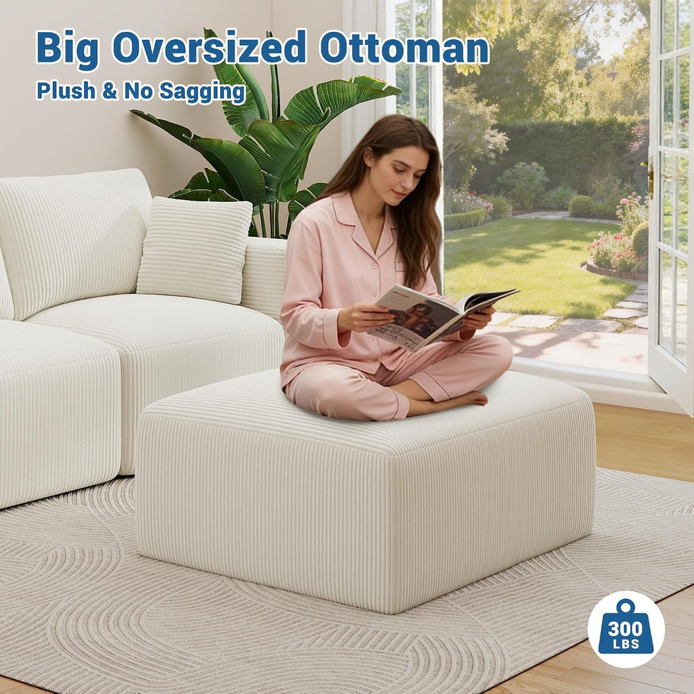 40" Oversized Square Corduroy Ottoman Pouf - Poofy Soft Foot Rest with F...