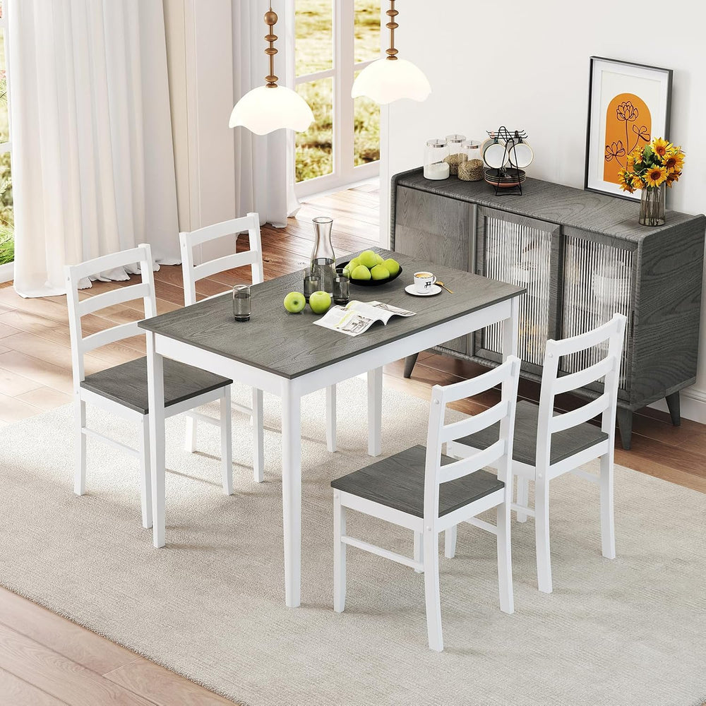 NAFORT 5 Piece Dining Table Set for 4, Farmhouse Solid Wood Kitchen Table Cha...