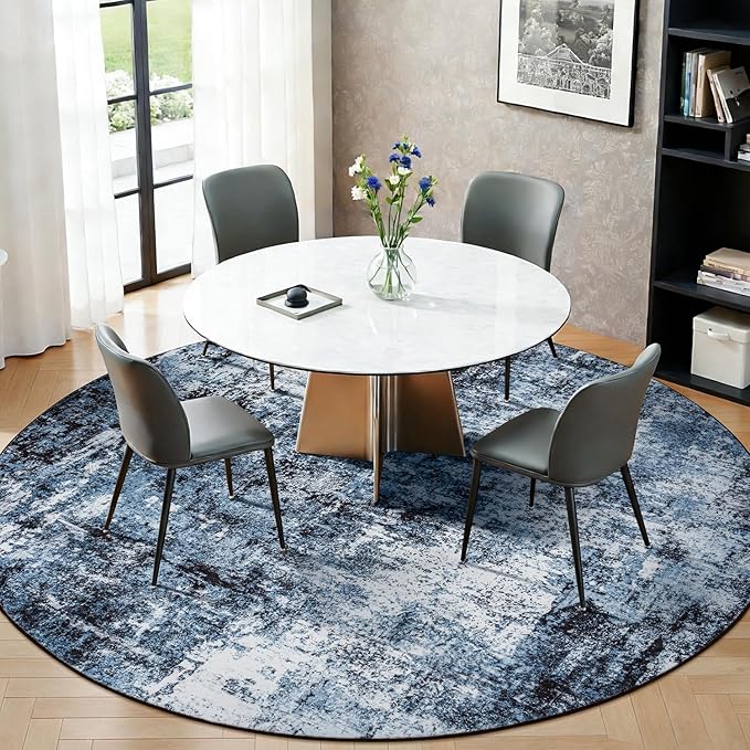 Rugflix Round Area Rugs 8Ft for Living Room, 8x8 Washable Rug Stain-Resistant