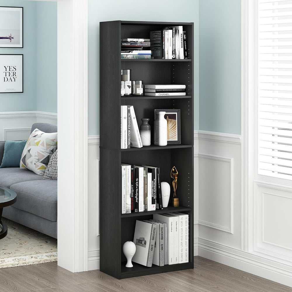 Furinno Jaya Book Shelf, 5-Tier Bookshelf, Bookcase with Adjustable Shelves, ...