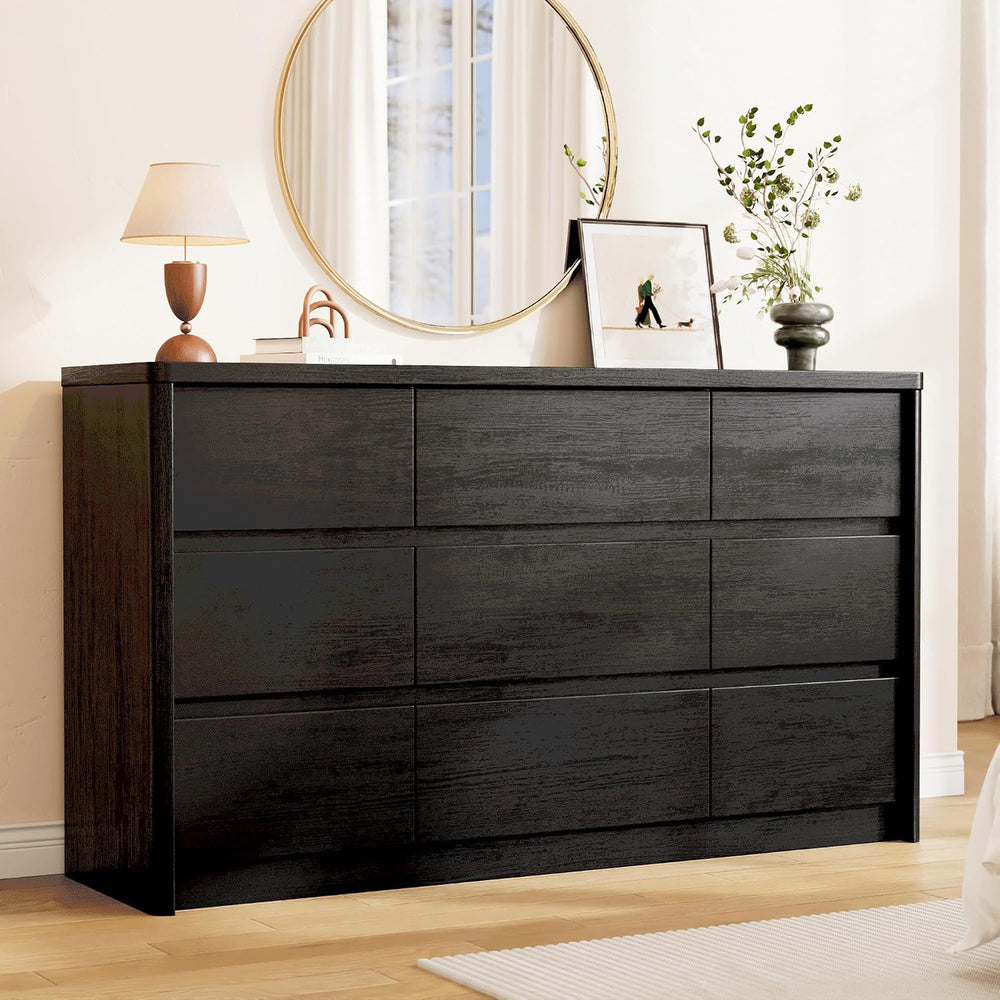 Black Dresser for Bedroom, 55" Wide Mid Century Modern Chest of Drawers ...