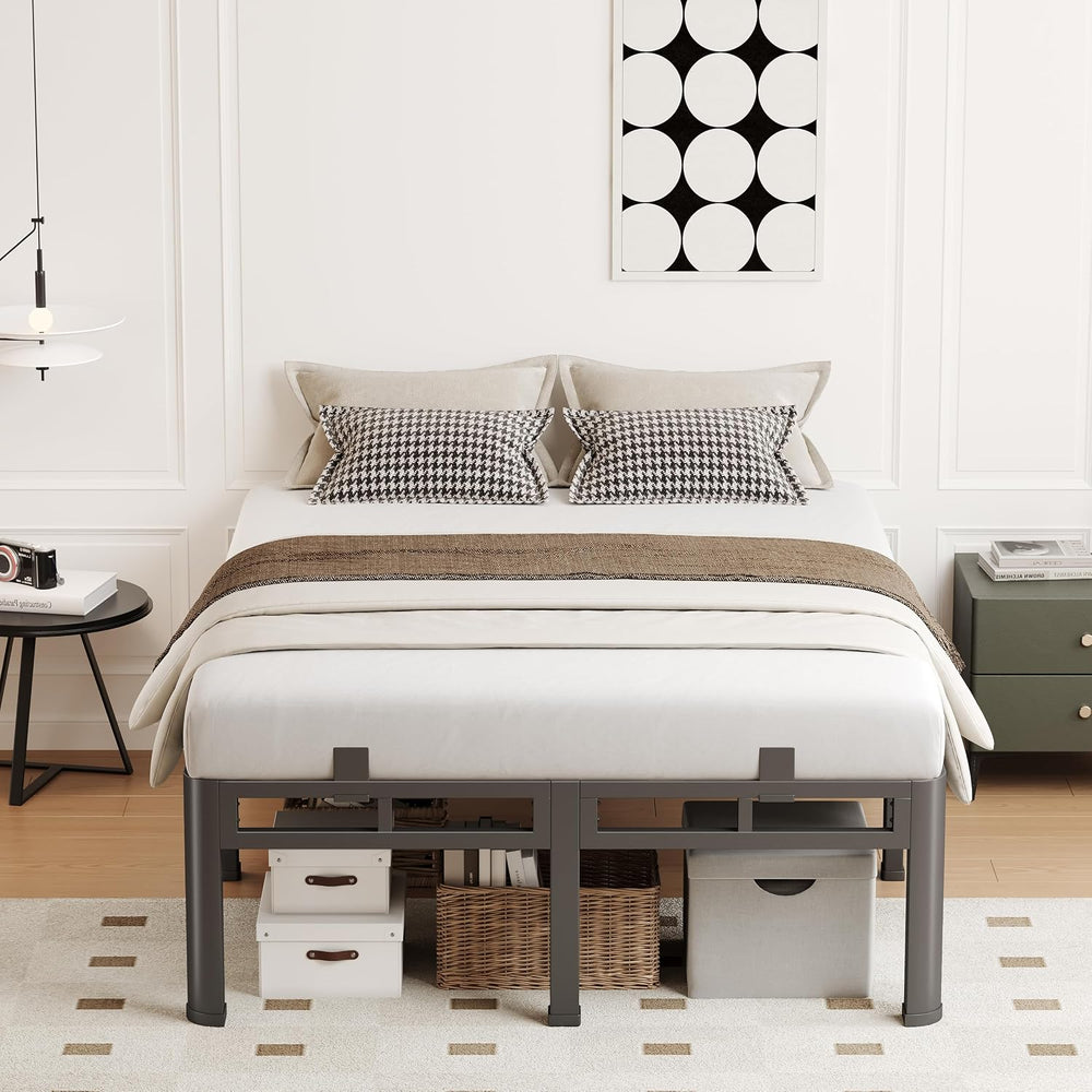 Queen Bed Frame,18 Inch Tall Metal Heavy Duty Double Layer Platform Black