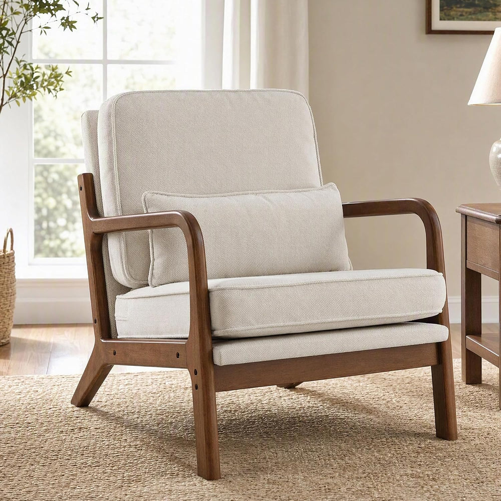 Mid Century Modern Accent Chair, Upholstered Lounge Chair,Beige