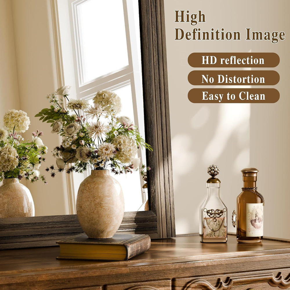 Rectangular Wall Mirror 36" x 24", Solid Wood Frame Bathroom Mirror...