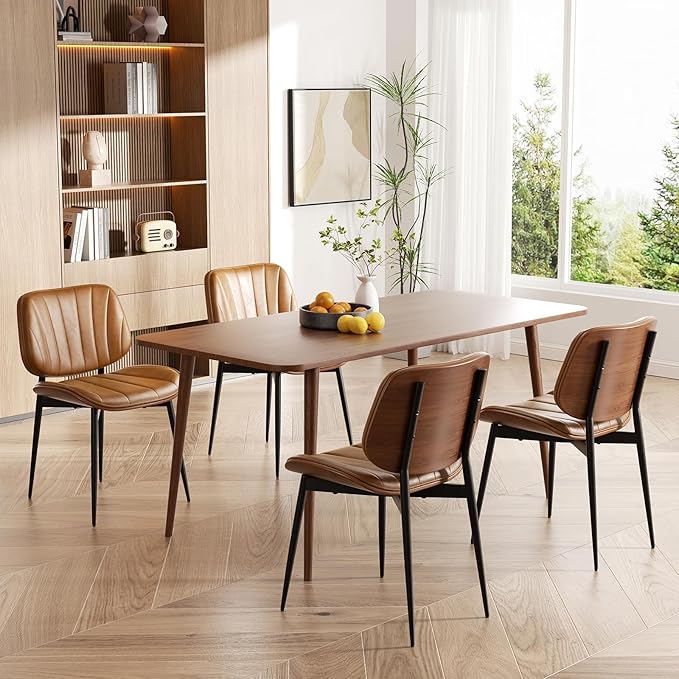 Dining Chairs Set of 4, Mid Century Modern Dining Room Chairs, Upholstered Fa...