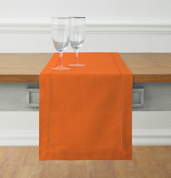 Solino Home Cotton Linen Pumpkin Table Runner 108 Inches Long - Hemstitch 14 ...