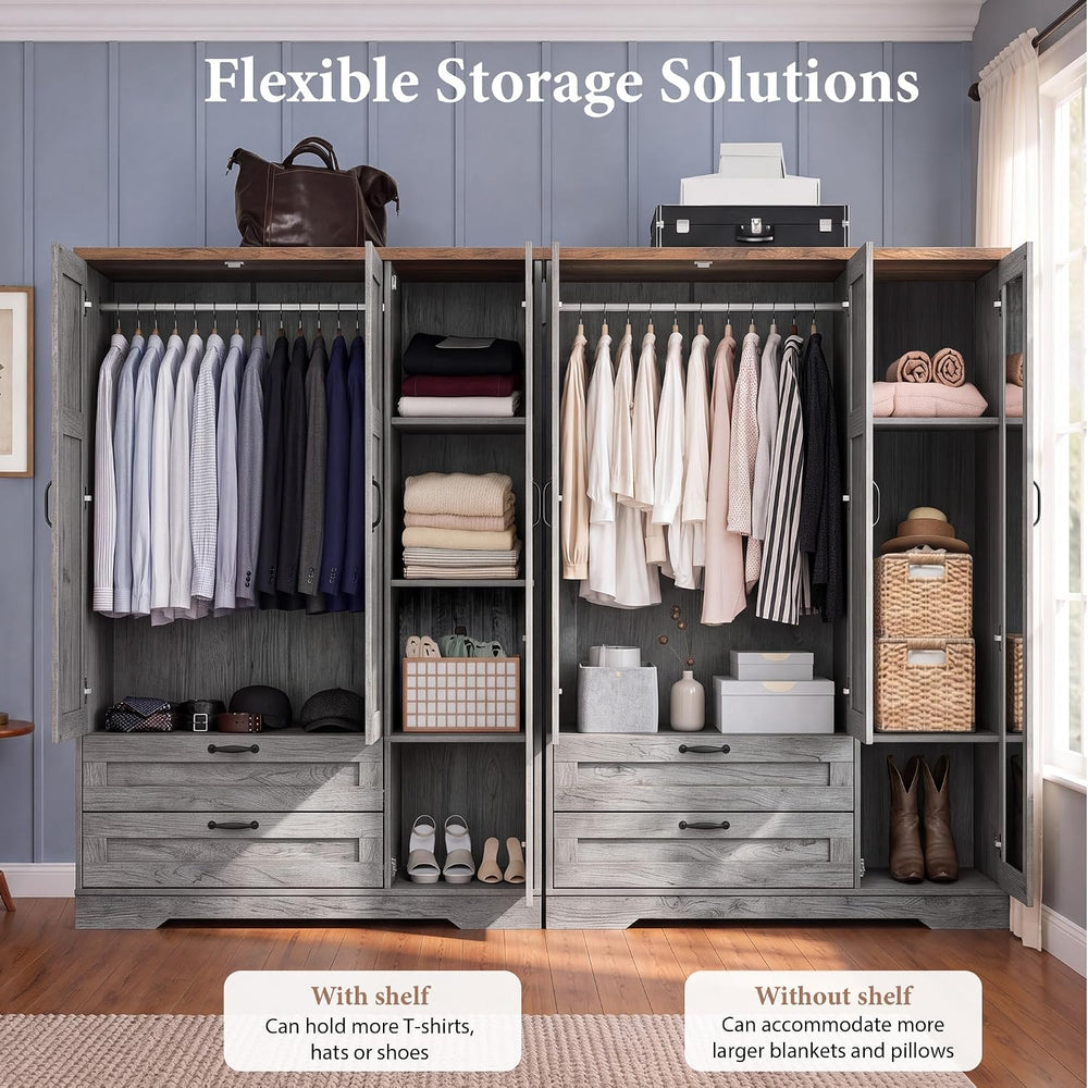Yechen 62" Wooden Armoire Wardrobe Closet with 3 Doors & 2 Drawers, ...