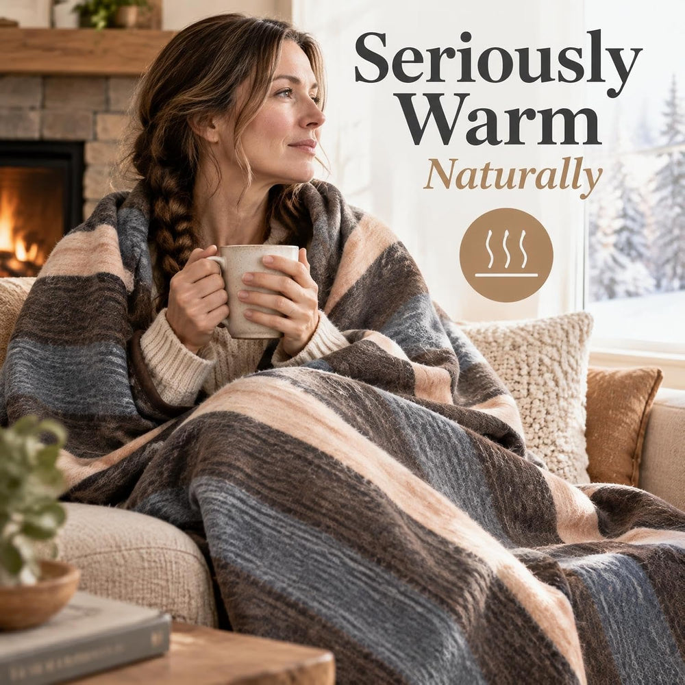 Alpaca & Sheep Wool Blanket, Full/Queen, Heavyweight Warmth, Earth Tones