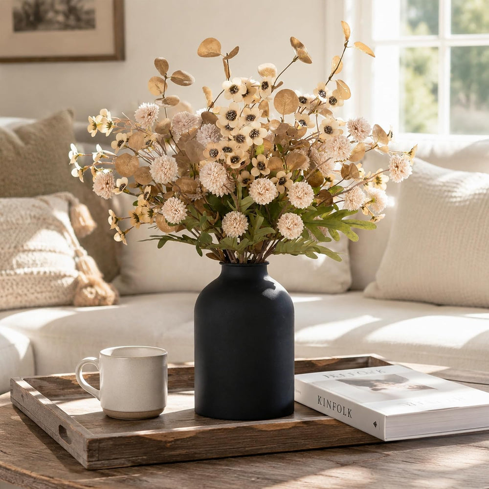 BLOSMON Beige Faux Flowers in Vase for Dining Table Centerpiece Decor