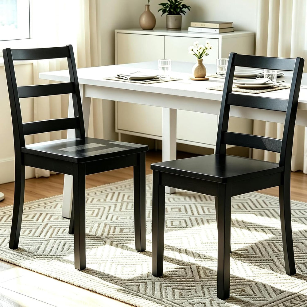 COSTWAY Dining Chairs Set of 2, Mid-Century Modern Wooden Chairs, Black