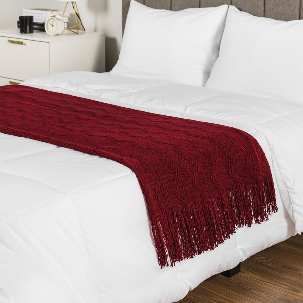 PAVILIA Maroon Red Knit Throw Blanket, Soft Knitted Farmhouse, 60x80