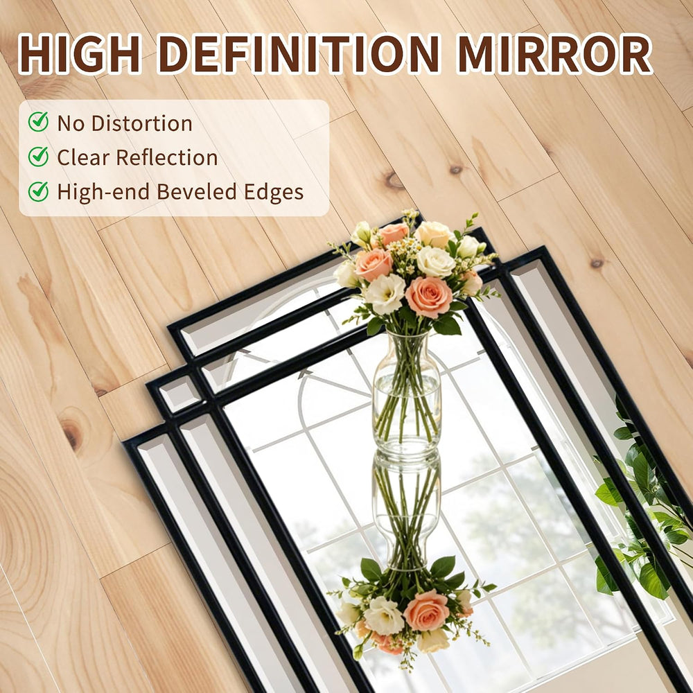42"x16" Geometric Decorative Beveled Mirror with Black Wood Frame
