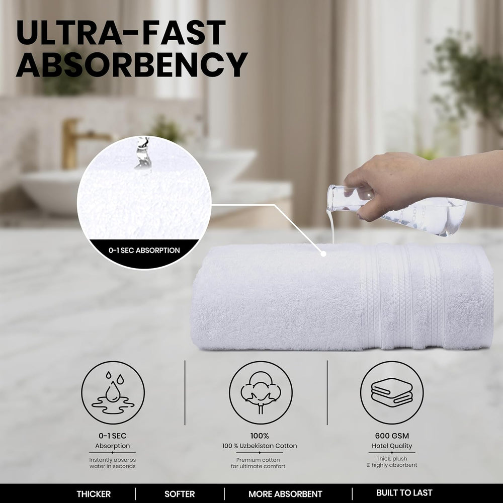 Bath Towels Set of 4 Extra Large Towels Set, 30x60 in, 100% Uzbek Cotton 600 ...