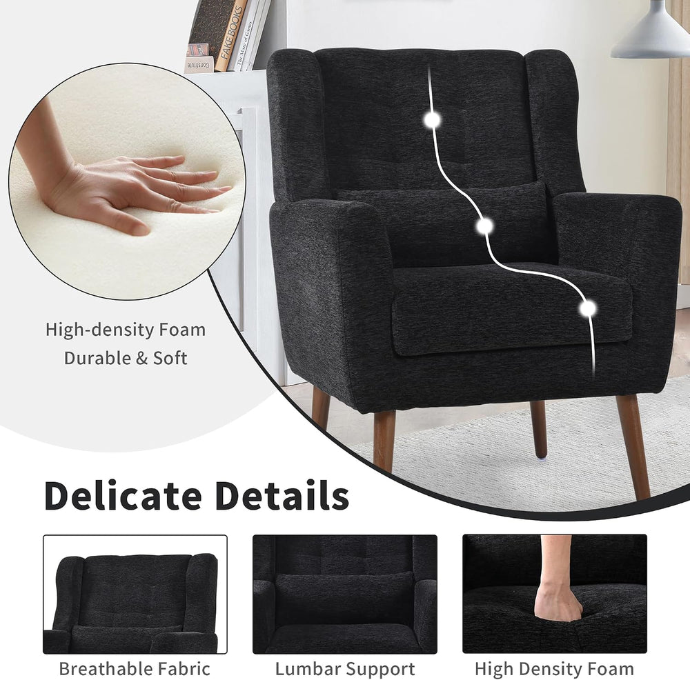 Modern Accent Chair, Upholstered Arm Chair with Waist Pillow, Single Sofa Cha...