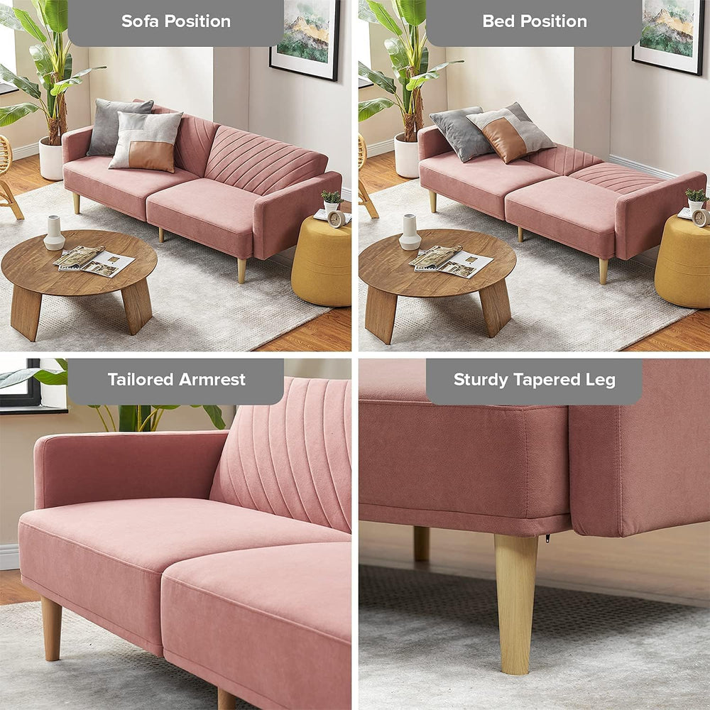 mopio 76.4" Futon (Old Rosa Velvet, Chevron Styled)