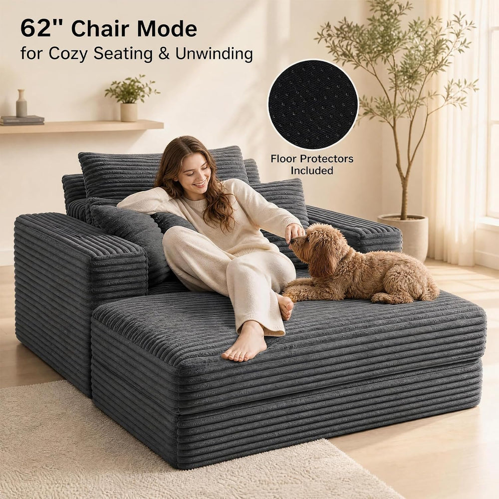 Oversized Chaise Lounge Chair with Ottoman Indoor, 82" Sofa Chair Bed | ...