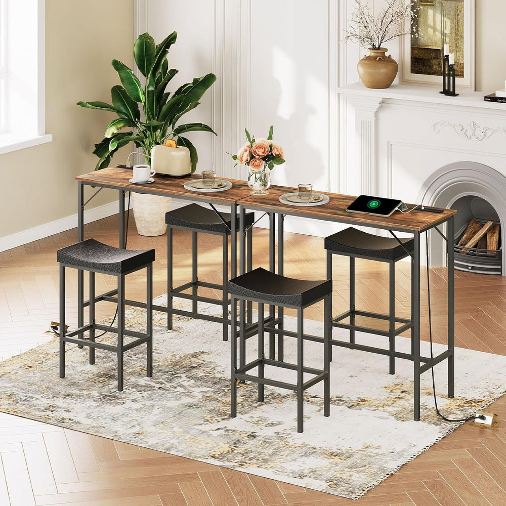 HOOBRO 3-Piece Bar Table and Chairs Set, 39.4" Pub Table, High Top Bar T...