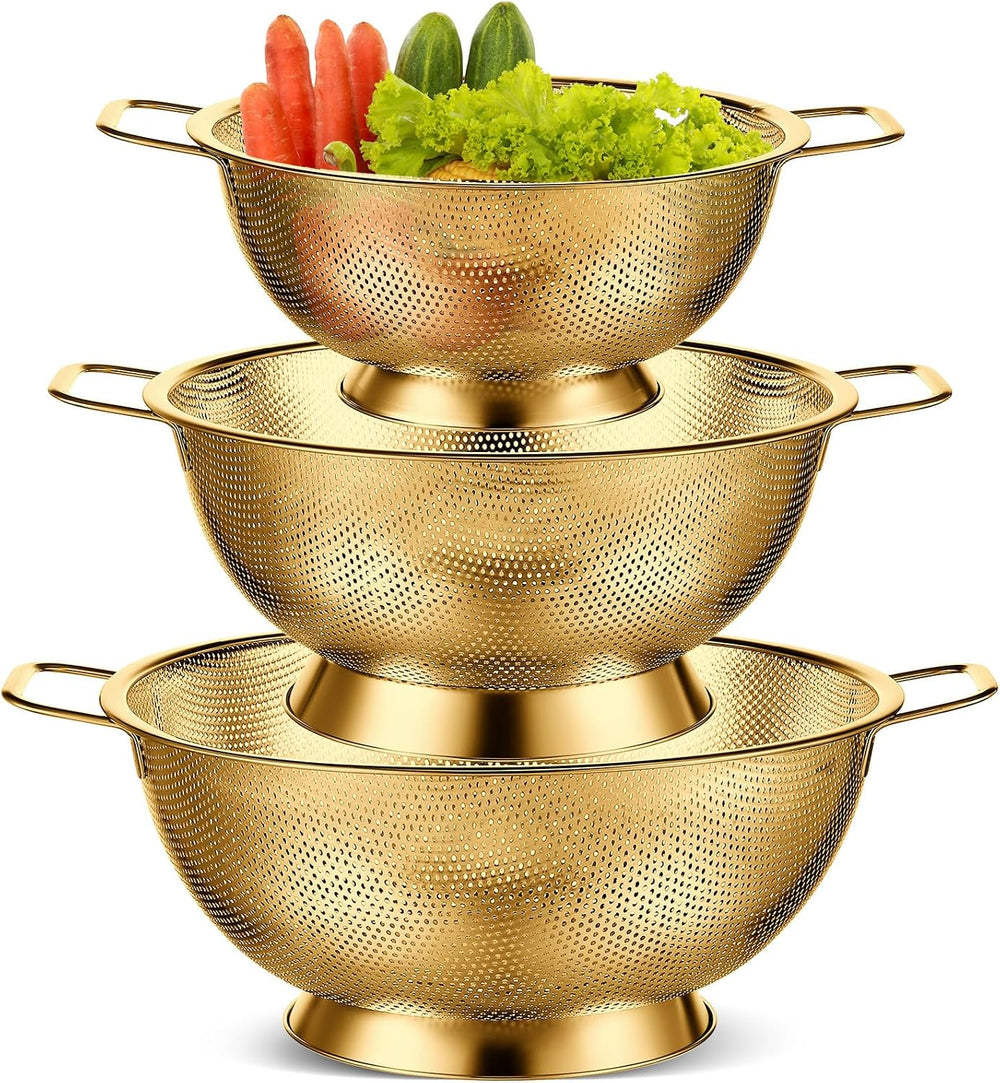 Bokon 3 Pcs Stainless Steel Colander Set Colander Bowl and Sieves 1/3/5 Quart