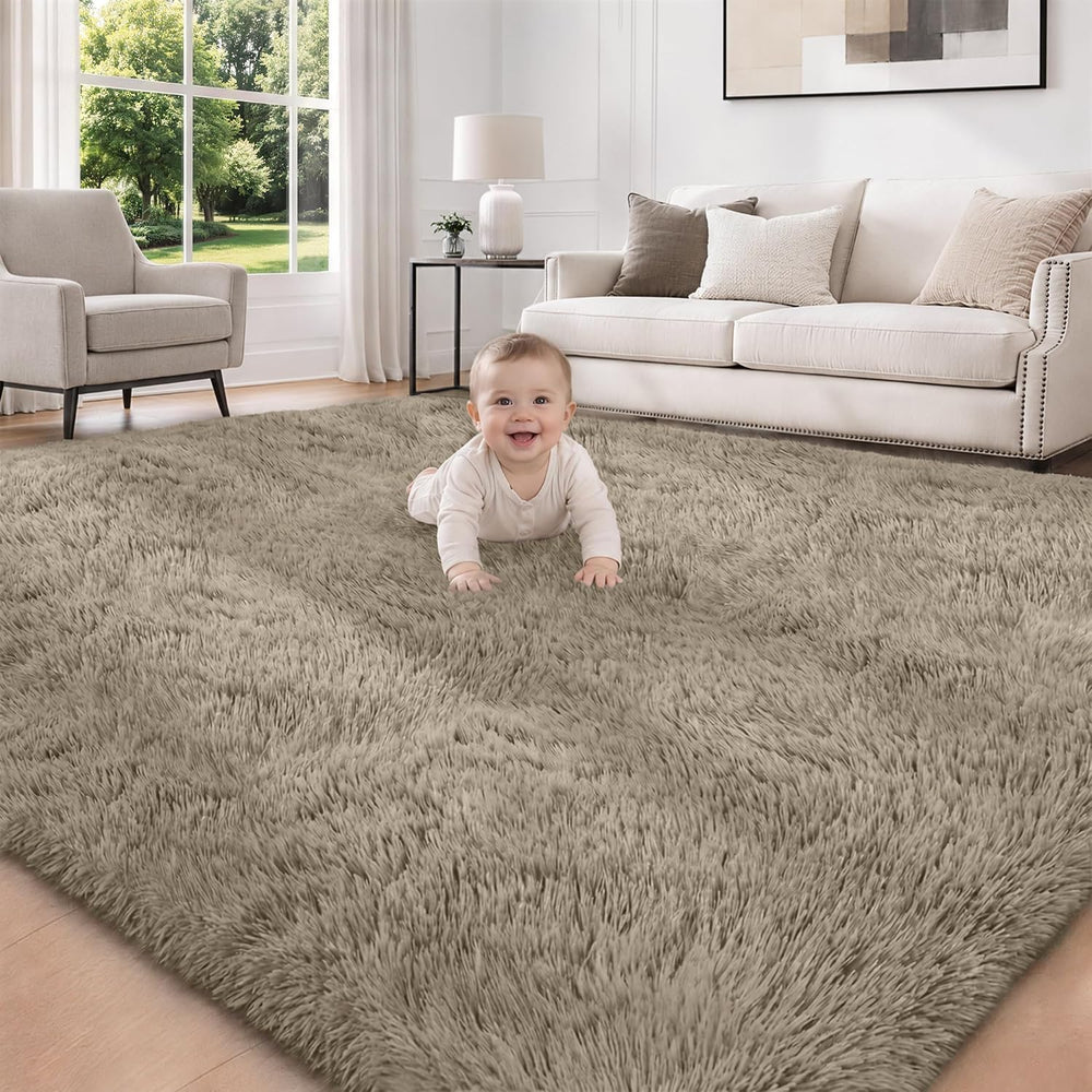 6x9 Area Rugs for Living Room Bedroom,Ultra Soft Fluffy Shag Rug Gray Beige