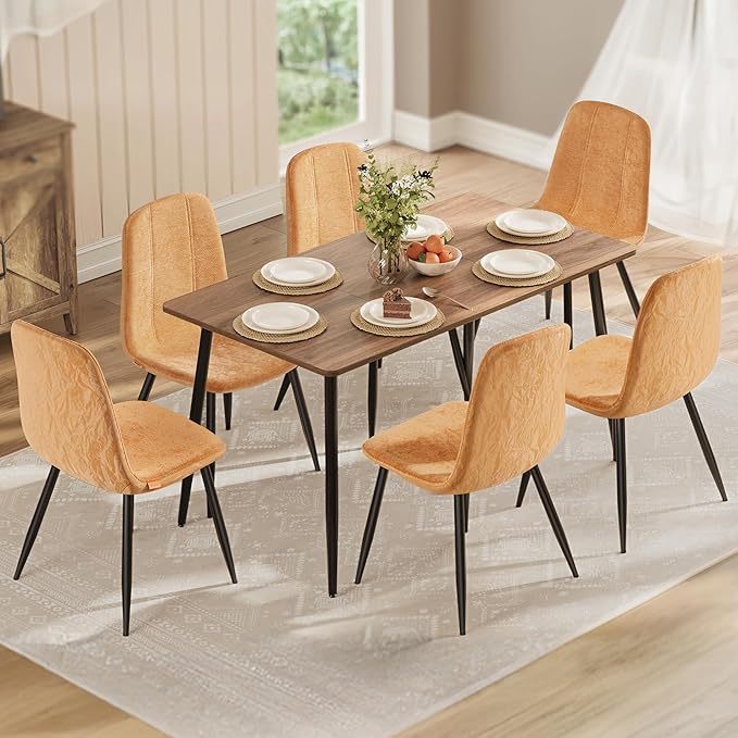 VASAGLE Set of 6 Dining Chairs, Dining Room Kitchen Chairs, Metal Frame, Adju...