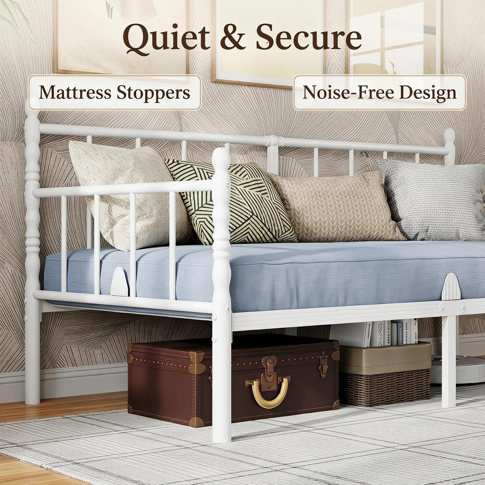 14 Inch Twin Metal Daybed Frame with Minimalist Headboard