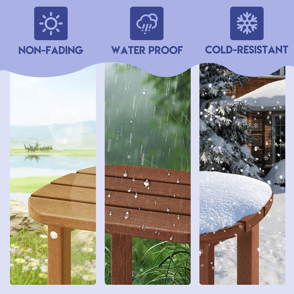 LZRS 2-Tier Patio Side Table, Heavy Duty HDPE Outdoor End Table with Wood Tex...