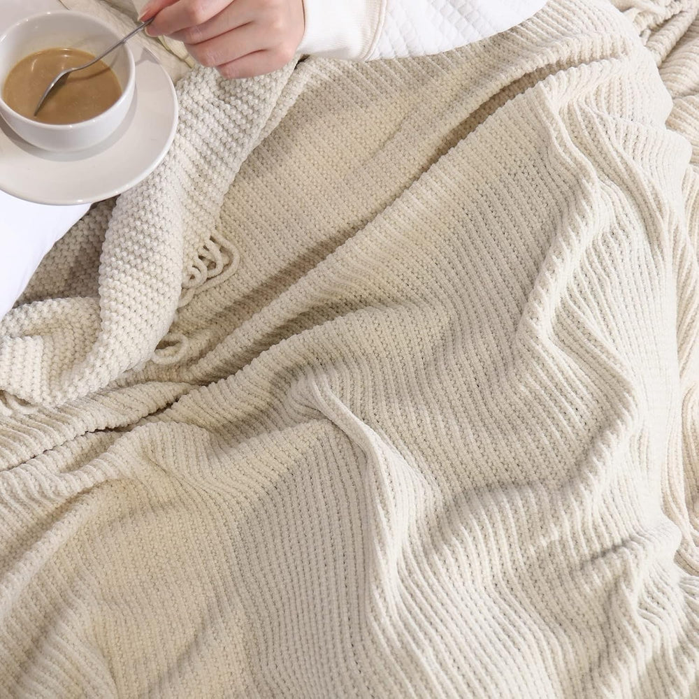 lifein Chenille Throw Blanket 60x80 - Soft Boho Knitted Blanket for Couch Coz...