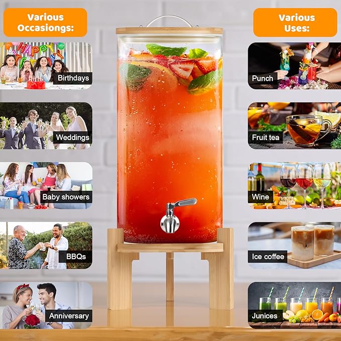Beverage Dispenser 2.9 Gallon, Glass Drink Dispenser