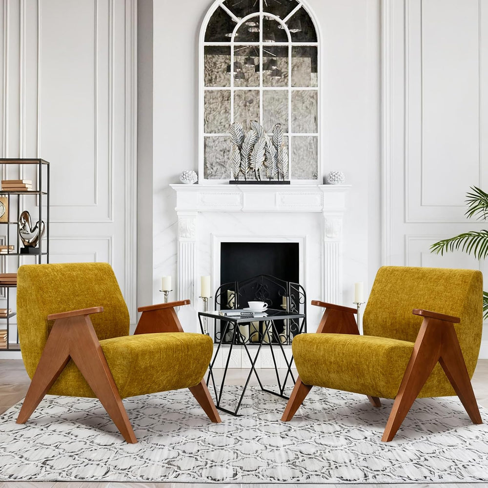 Home Accent Chair Mid Century Modern Accent Chair with Wood Frame, Lounge Uph...
