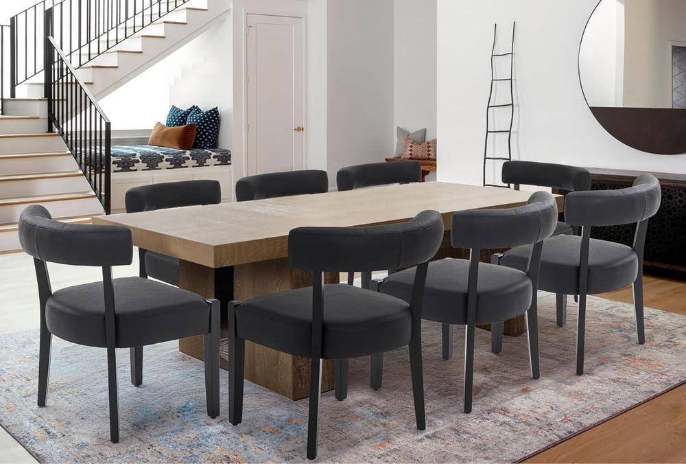 Modern Black Dining Chairs Set of 8, Faux Leather Upholstered Kitchen & D...