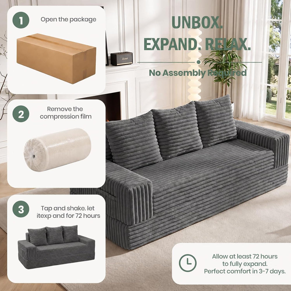JUIKURY 70" Convertible Sofa Bed, Corduroy Boneless Couch with Pocket
