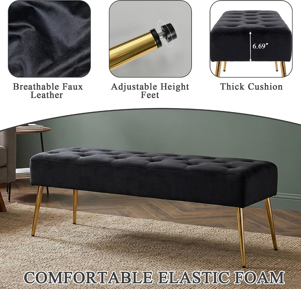 DUHOME Button-Tufted Ottoman Bench, Upholstered Bedroom Benches Velvet Footre...