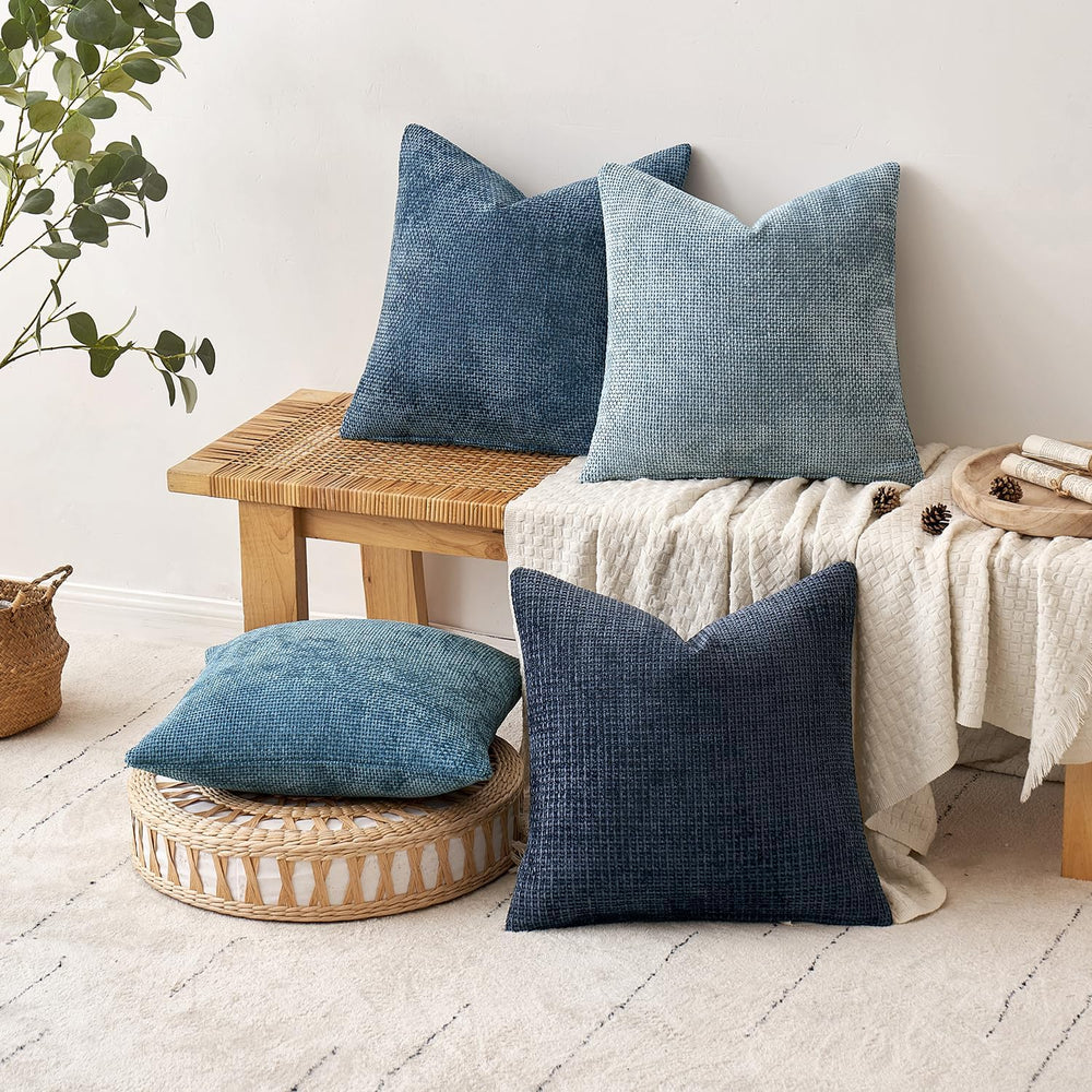 MIULEE Soft Decorative Chenille Pillow Covers Blue Series 20x20 Pack of 4