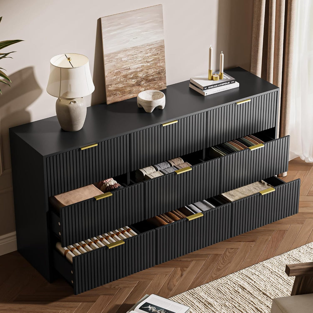 Black 3-Piece Bedroom Set, 9-Drawer Dresser & 2-Drawer Nightstands
