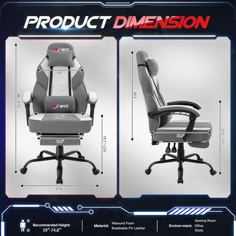 Gaming Chair for Adults with Footrest & Massage Lumbar Support, Ergonomic...