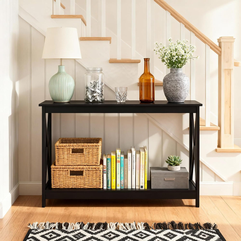 SUPER DEAL Console Table 47”, 2-Tier Narrow Sofa Side Table with Storage Shel...